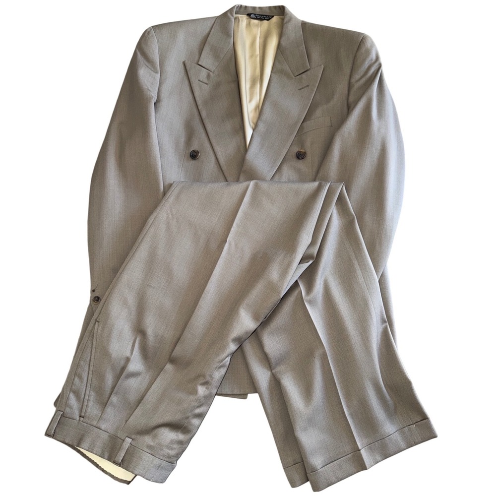 Christian Dior Monsieur Vintage Double Breasted Wool Suit Brown 48R 36x34 USA